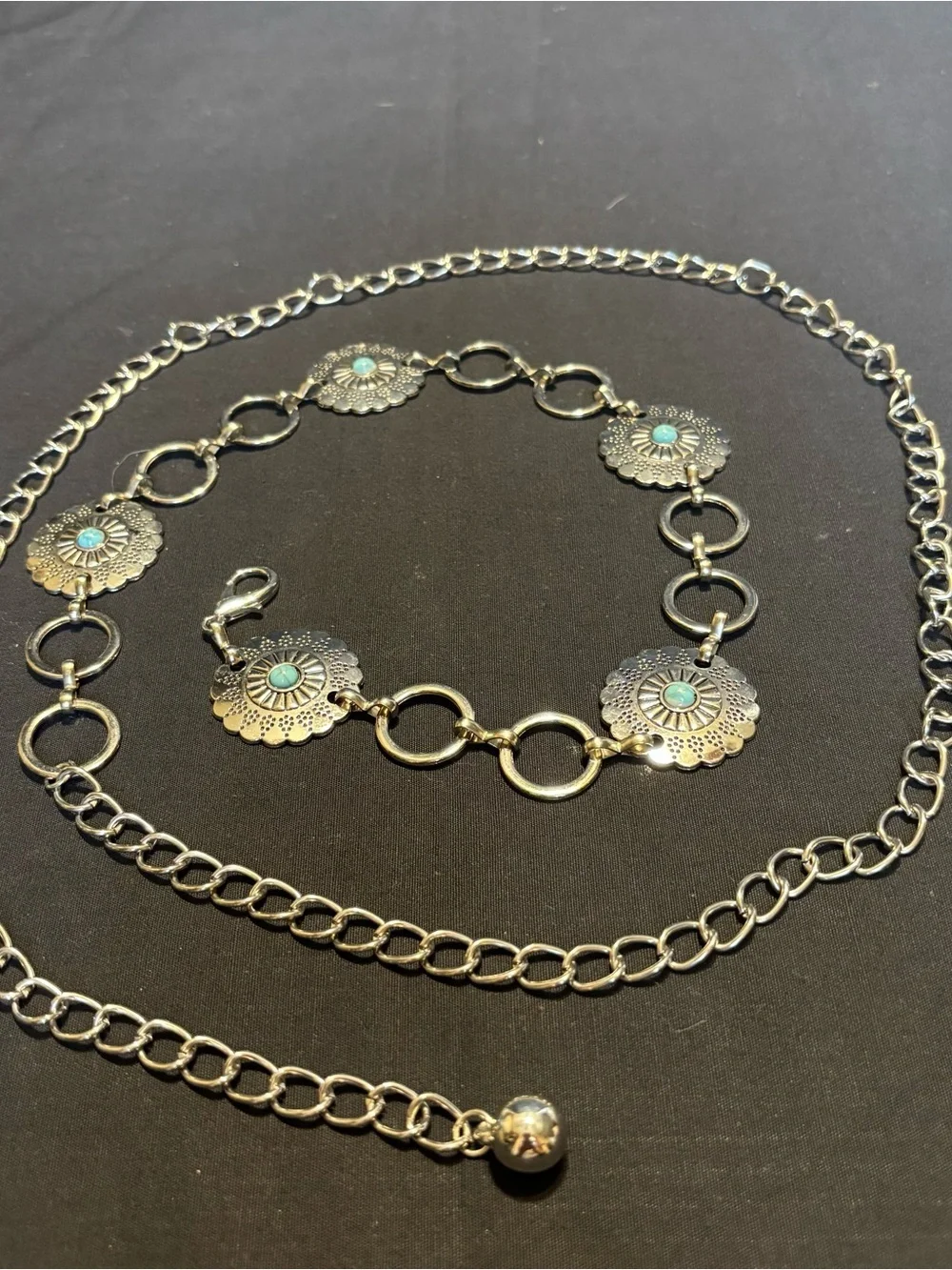 Silver-Tone Turquoise Accents Chain Link Concho Western Belt